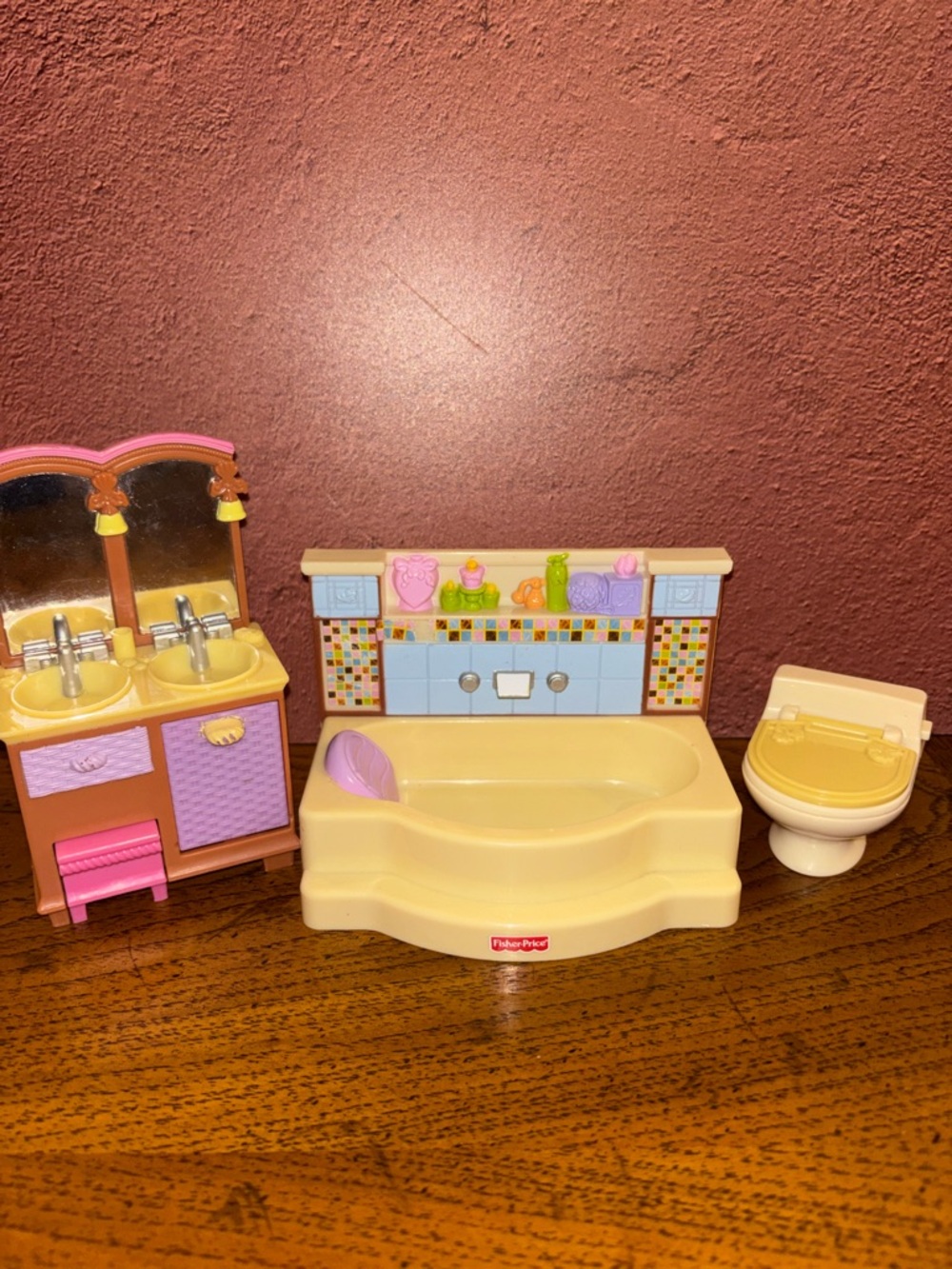 Fisher Price Loving Family Bathroom Set Bathtub - Toilet - Double Sink